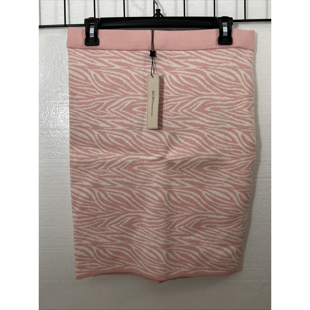 BCBGeneration Pink and‎ White Zebra Knit Bodycon Skirt - NWT- Size M SKU 60036